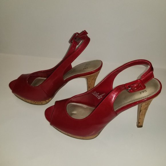 Elle Estella Red Slingback Open Toe Size 7 1/2 Heels and platform in cork - Picture 5 of 10
